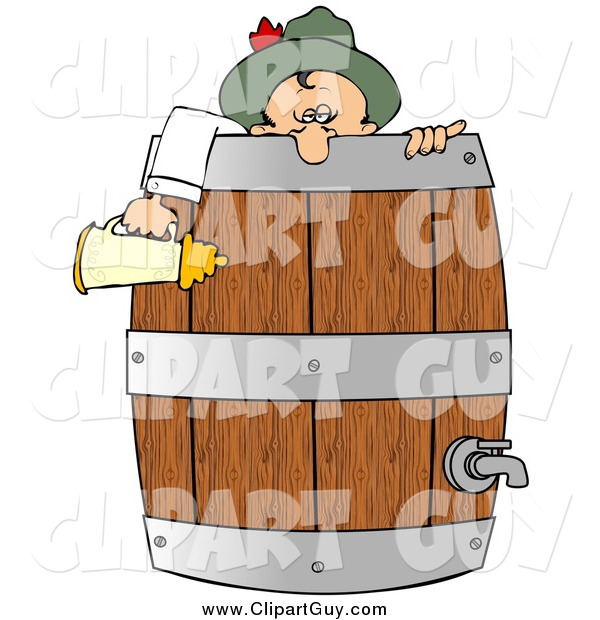Clip Art of ADrunk Oktoberfest Man in in a Wooden Beer Keg Barrel
