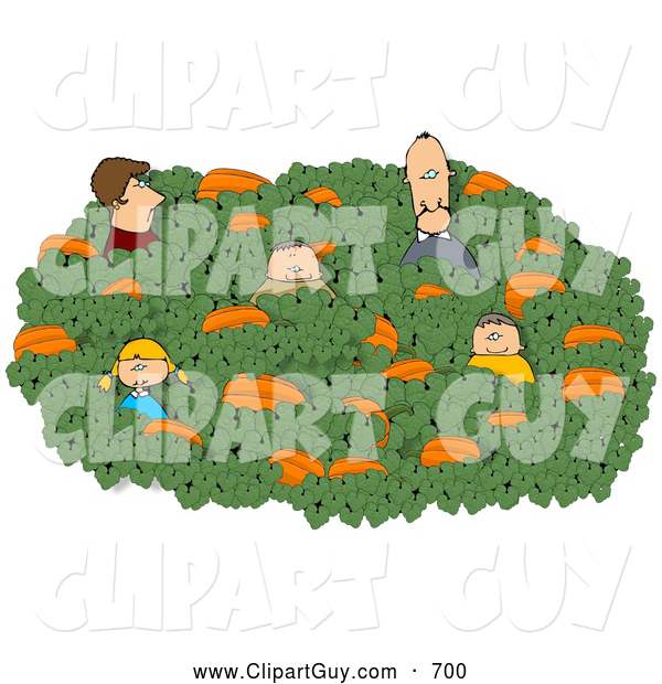 Clip Art of AFamily of Five Looking for That Perfect Halloween Pumpkin in a Farmer