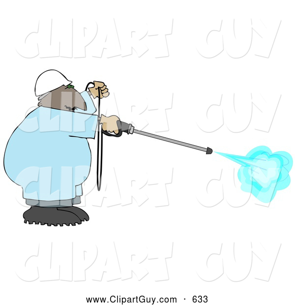 Clip Art of AFriendly African American Man Using a High Powered Water Pressure Washer