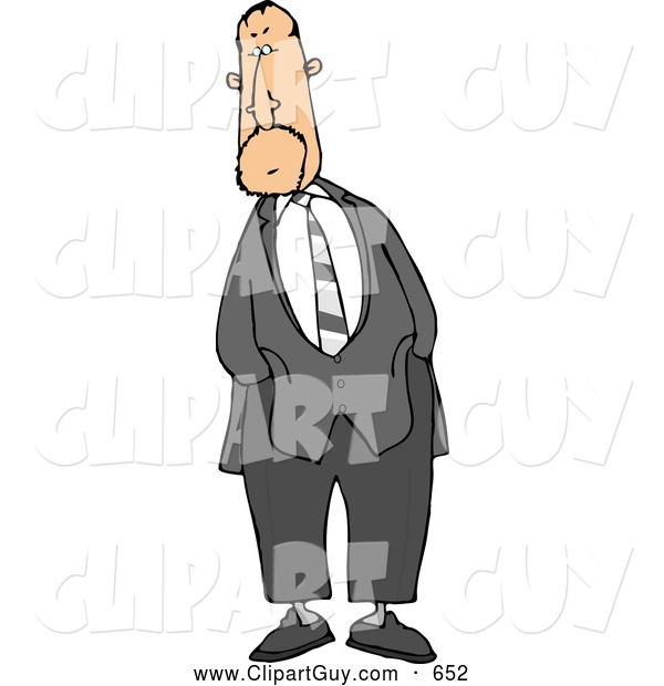 Clip Art of AFriendly Alert Businessman Standing and Waiting with Hands in Pockets