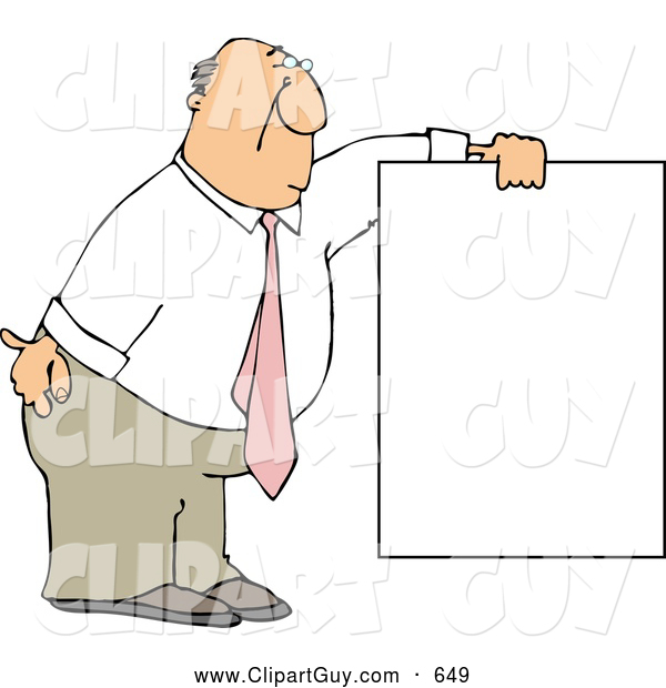 Clip Art of AFriendly Businessman Wearing a Pink Tie and Holding a Blank Sign