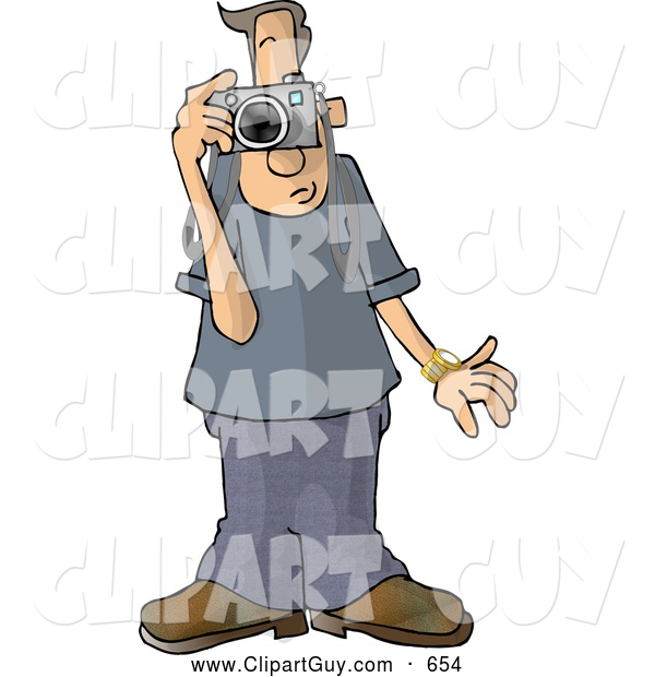 Clip Art of AFriendly Male Tourist Taking Pictures with a Digital Camera