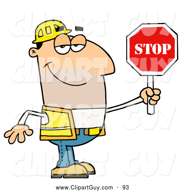 Clip Art of AFriendly Male Traffic Director Holding a Stop Sign