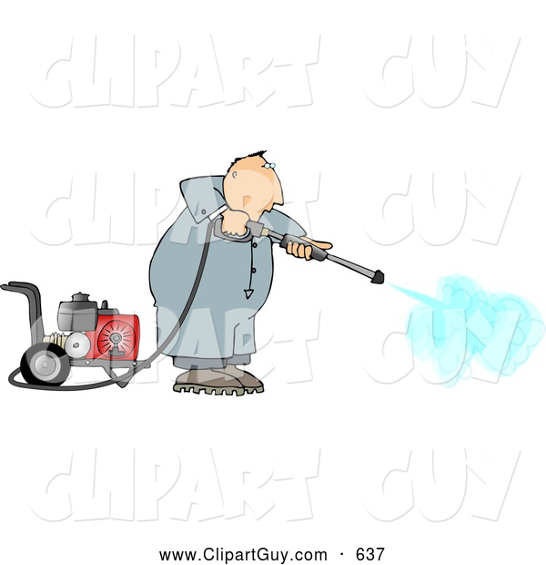 Clip Art of AFriendly Man Cleaning with a Heavy Duty Gas Powered Pressure Washer