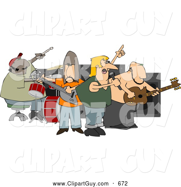 Clip Art of AGarage Rock Band Playing Music