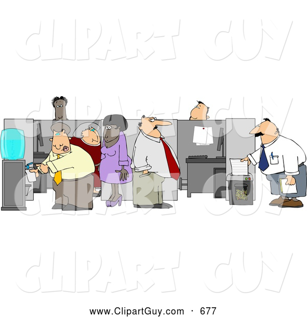 Clip Art of AGroup of Caucasian and African American Office Employees Doing Their Daily Routine