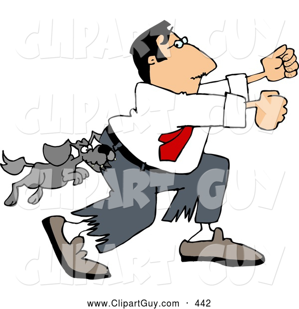 Clip Art of AGuard Dog Attacking a Man Running Away