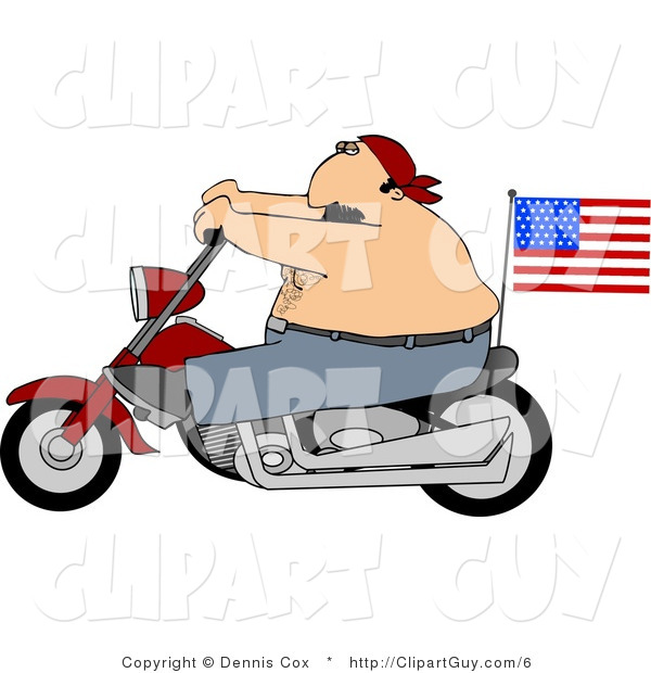 Clip Art of an American Patriotic Man Riding a Motorcycle with an American Flag