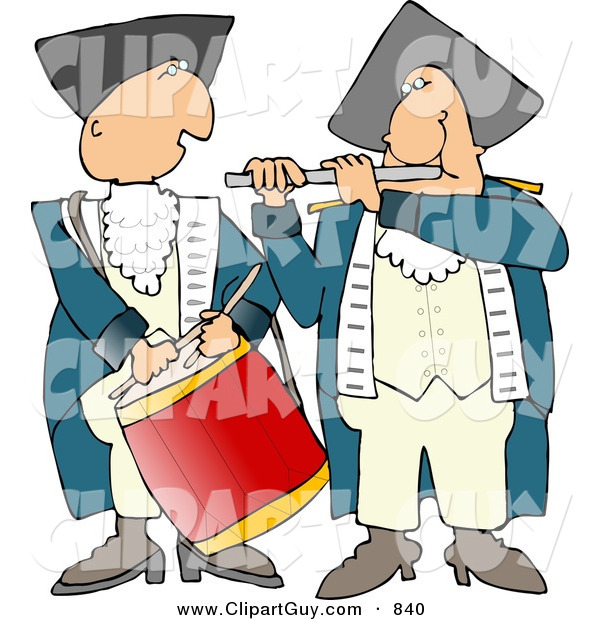 Clip Art of an American Revolutionary War Drummer and Flute Player Side by Side