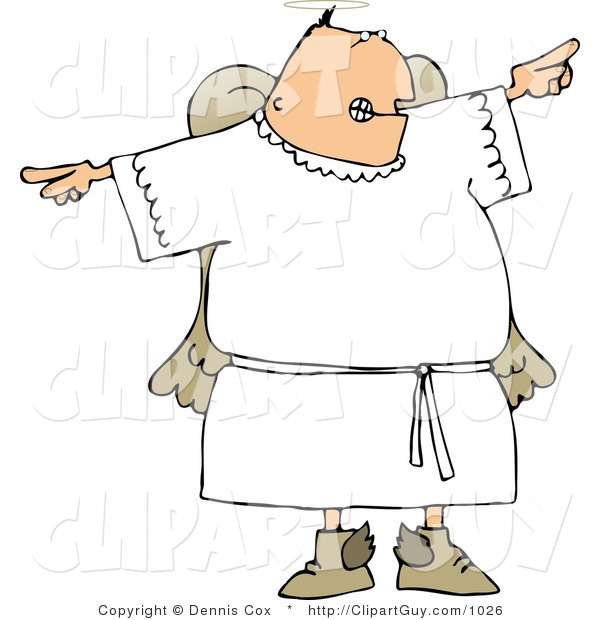 Clip Art of an Angry Male Angel Pointing Fingers in Opposite Directions