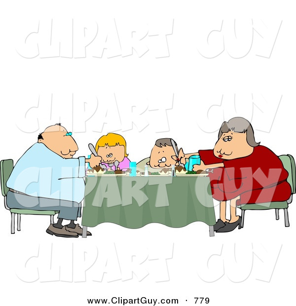 Clip Art of an Average Family Eating Dinner Meal Together at the Dining Room Table