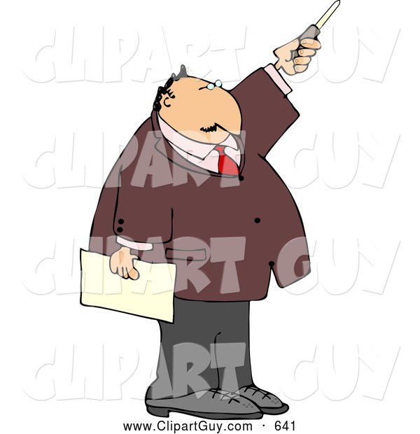 Clip Art of AOffice Businessman During a Presentation Pointing a Pointer Stick