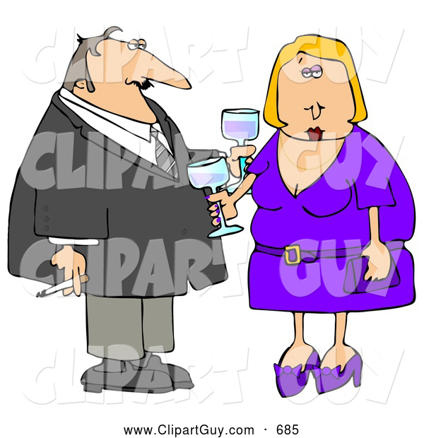 Clip Art of AOlder Couple Partying at a Cocktail Party
