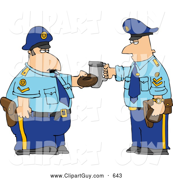 Clip Art of APair of Policemen Toasting Donut and Coffee Cup Together