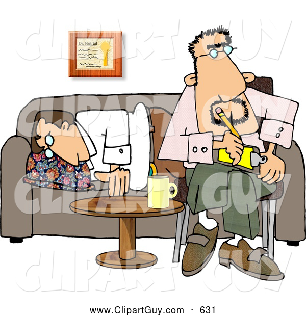 Clip Art of AProfessional Psychiatrist Sitting Beside a Sleeping Patient on a Couch