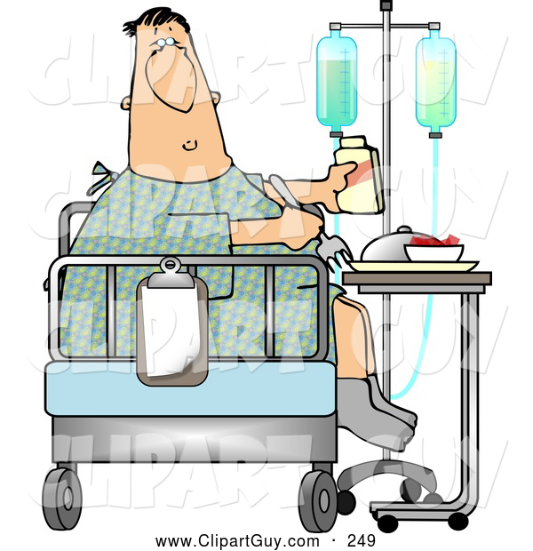 Clip Art of ARecovering Sick White Patient Eating Lunch on the Bed of His Hospital Room