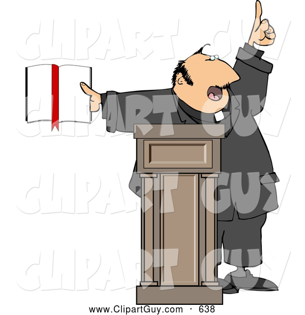 Clip Art of AReligious Man Preaching from the Bible, on White