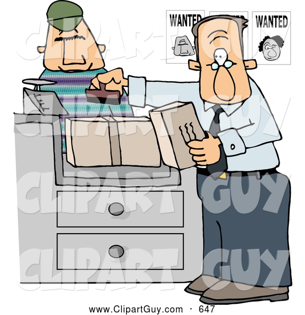Clip Art of AScary Wanted Man Mailing a Package at the Post Office