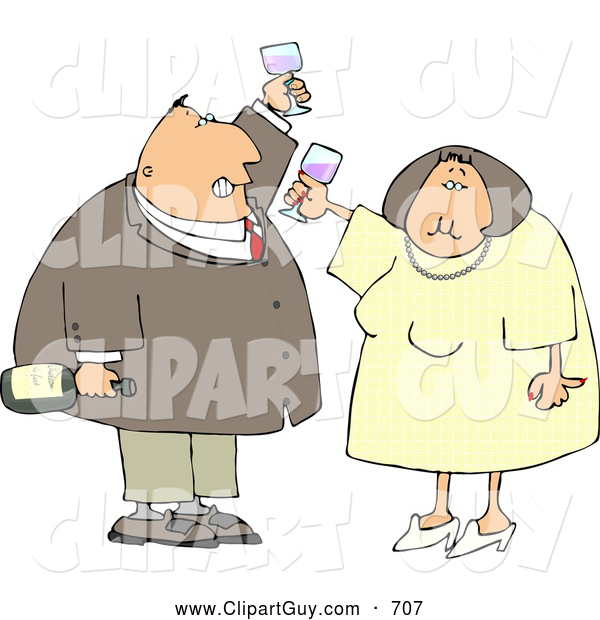 Clip Art of ASmiling Man and Woman at a Party Drinking Wine While Celebrating New Years Holiday