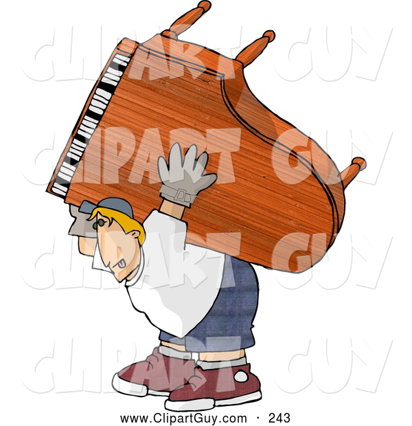 Clip Art of AStraining Strong Man Moving a Heavy Grand Piano