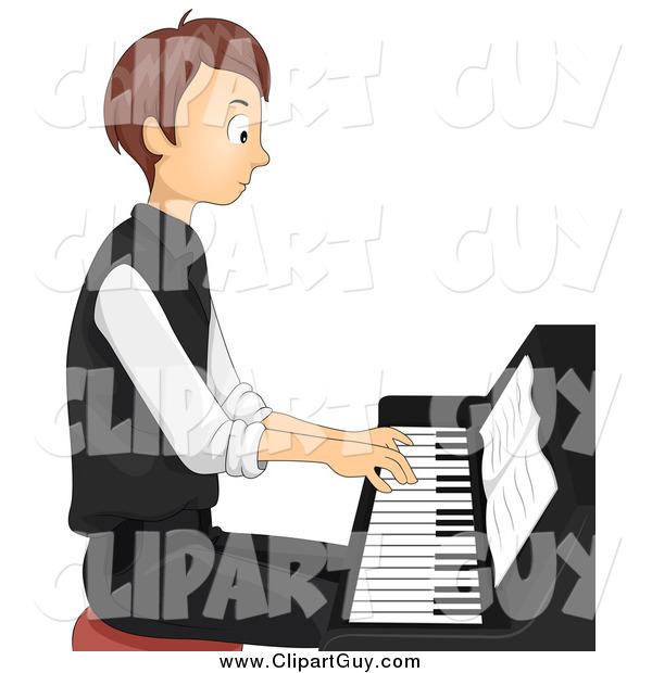 Clip Art of ATeen Boy Sitting and Playing a Piano