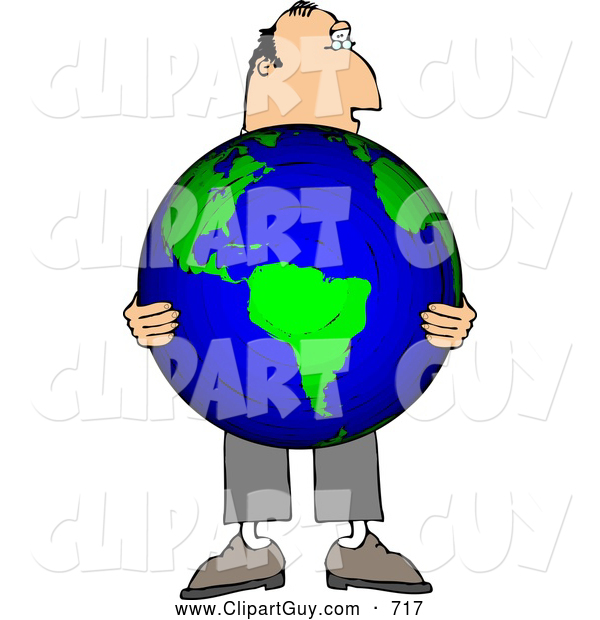 Clip Art of AWhite Businessman Holding the World in His Hands - Concept