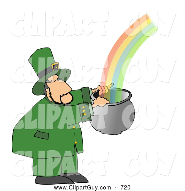 Clip Art of AWhite Leprechaun Catching a Rainbow in a Pot