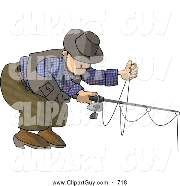 Clip Art of AWhite Man Fishing with a Standard Rod