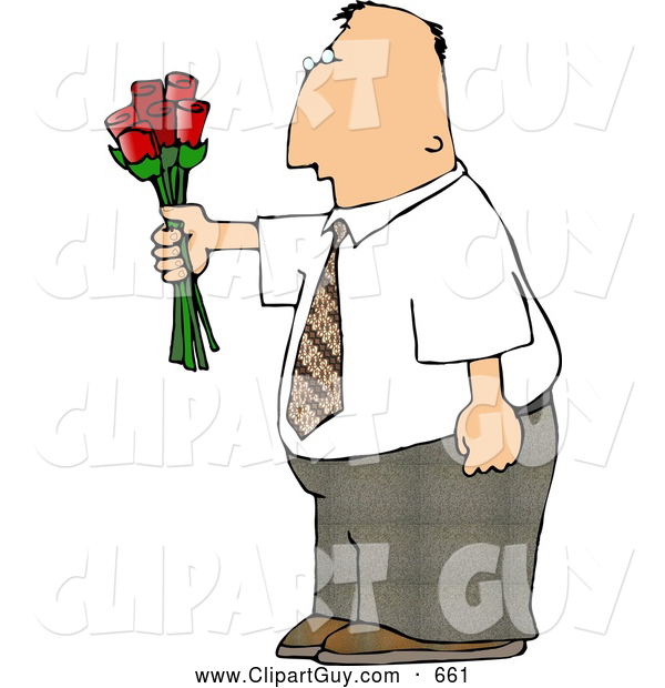 Clip Art of AWhite Man Giving Flowers