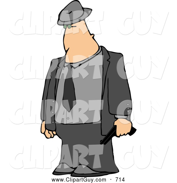 Clip Art of AWhite Mobster Armed with a Pistol