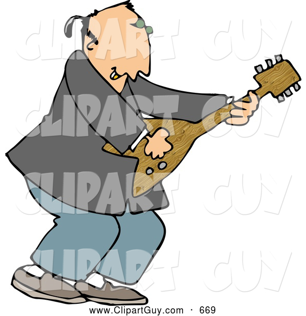 Clip Art of AWhite Old Rocker Playing a Guitar