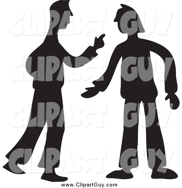 Clip Art of Black Silhouetted Two Men Arguing