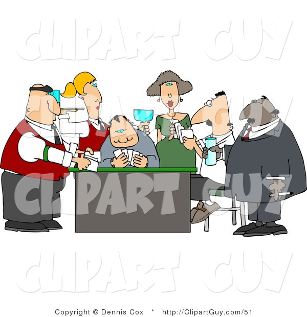 Clip Art of Casino Gamblers Playing Poker Game Around a Table