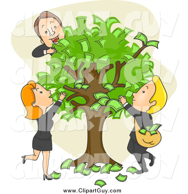 Clip Art of Caucasian Business People and a Money Tree