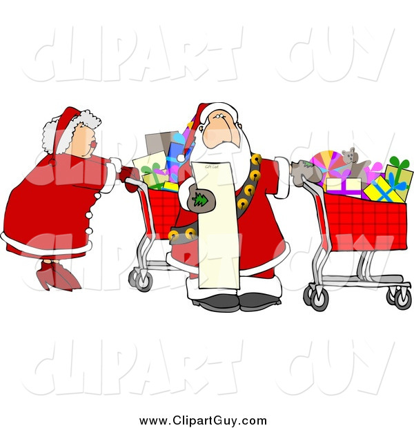 Clip Art of Santa and Mrs Claus Shopping for Christmas Presents