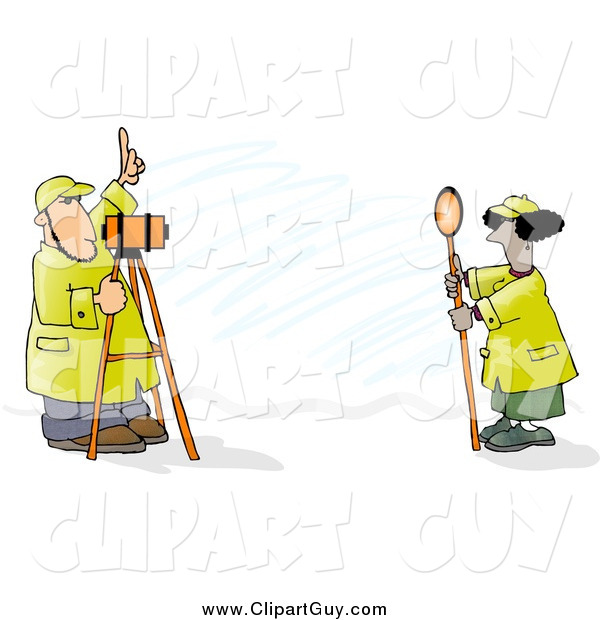 Clip Art of Surveyors at Work with Leveling Instruments