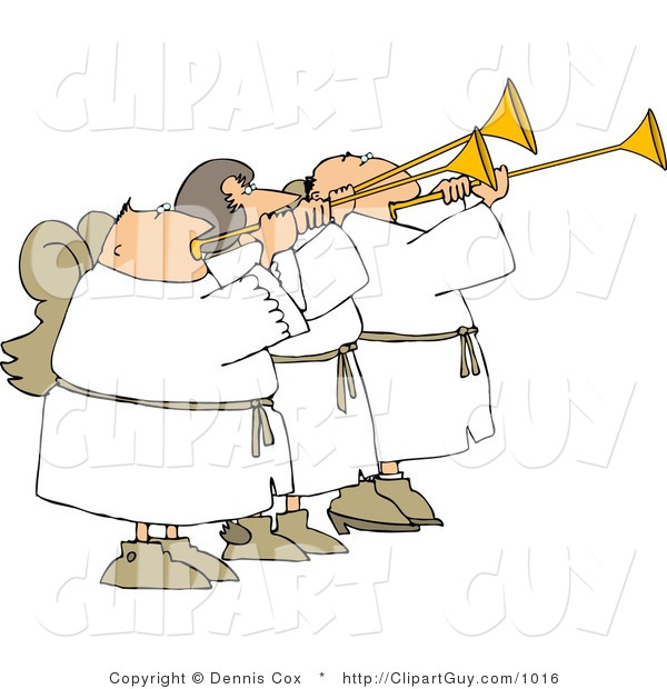 Clip Art of Three Angels Blowing Trumpets