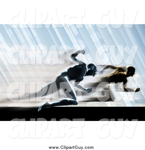Clip Art of Two Competitive Rival Men Sprinting