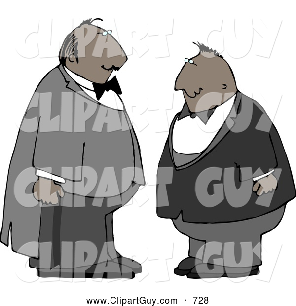 Clip Art of Two Men Wearing Tuxedos Together at a Wedding