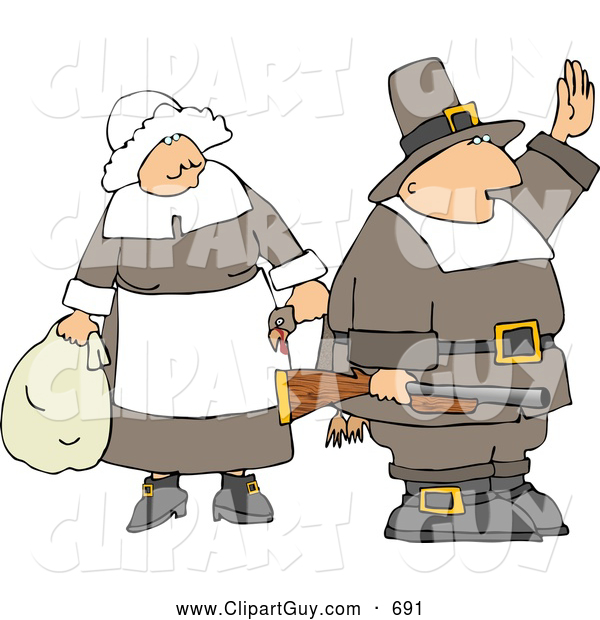 Clip Art of Two Pilgrims - Man and Woman