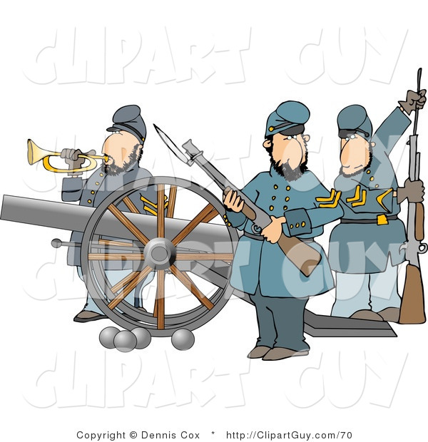 Clip Art of Union Soldier Men Armed with Rifles and a Canon
