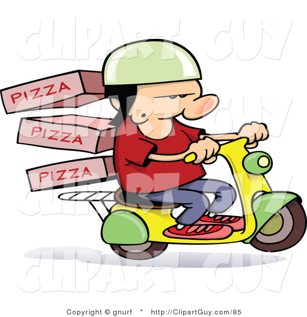 Vector Clip Art of a Pizza Delivery Scooter Guy - Royalty Free