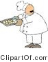 Clip Art of a Baker or Cook Looking over His Shoulder While Holding a Tray of Raw Cinnamon Rolls by Djart
