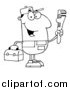 Clip Art of a Black and White Happy Male Plumber Holding a Toolbox and a Monkey Wrench by Hit Toon