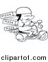 Clip Art of a Black and White Pizza Delivery Boy on a Scooter by Gnurf