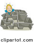 Clip Art of a Blond White Angry Businessman Climbing over a Wall in a Maze by BNP Design Studio