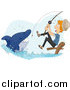 Clip Art of a Blond White Man Reeling in a Shark While Fishing by BNP Design Studio