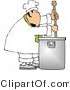 Clip Art of a Caucasian Male Chef Stirring a Large Pot of Soup with a Spoon by Djart