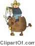 Clip Art of a Chubby Cowboy Sitting on the Back of a Bull with Horns and a Bell by Djart