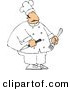 Clip Art of a Chubby Overweight Male Restaurant Chef Holding a Fork and Knife by Djart
